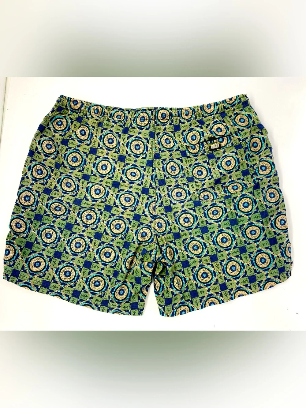 VTG 80’s Men’s Gotcha Blue/Green Medallion Psychedelic Print Swim Trunks | XL